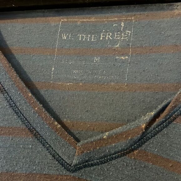Soft Lounge - We The Free T Shirt - Blue / Brown Striped Distressed Medium - Picture 2 of 4